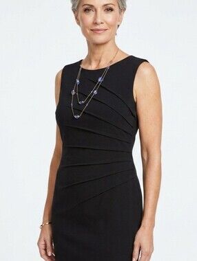 Calvin Klein Classic Elegant Black Sleeveless Sheath with Diagonal Pleating 12